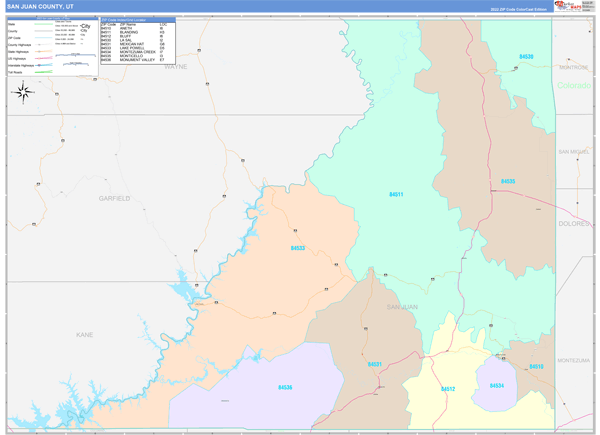 San Juan County, UT Zip Code Map